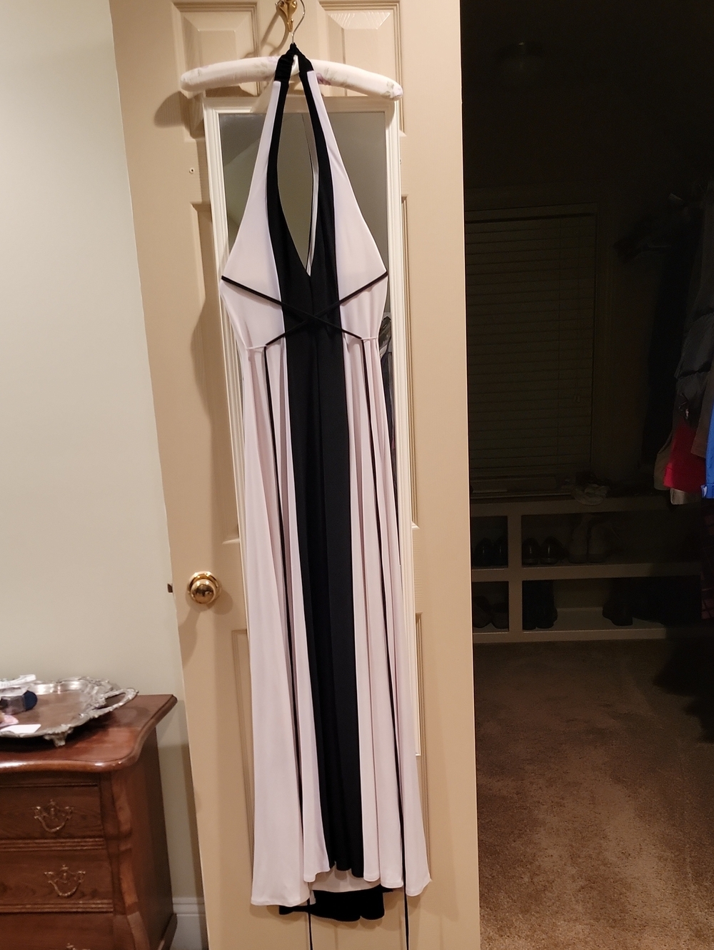 Fredericks Of Hollywood Elegant Black and White Halter Maxi Dress